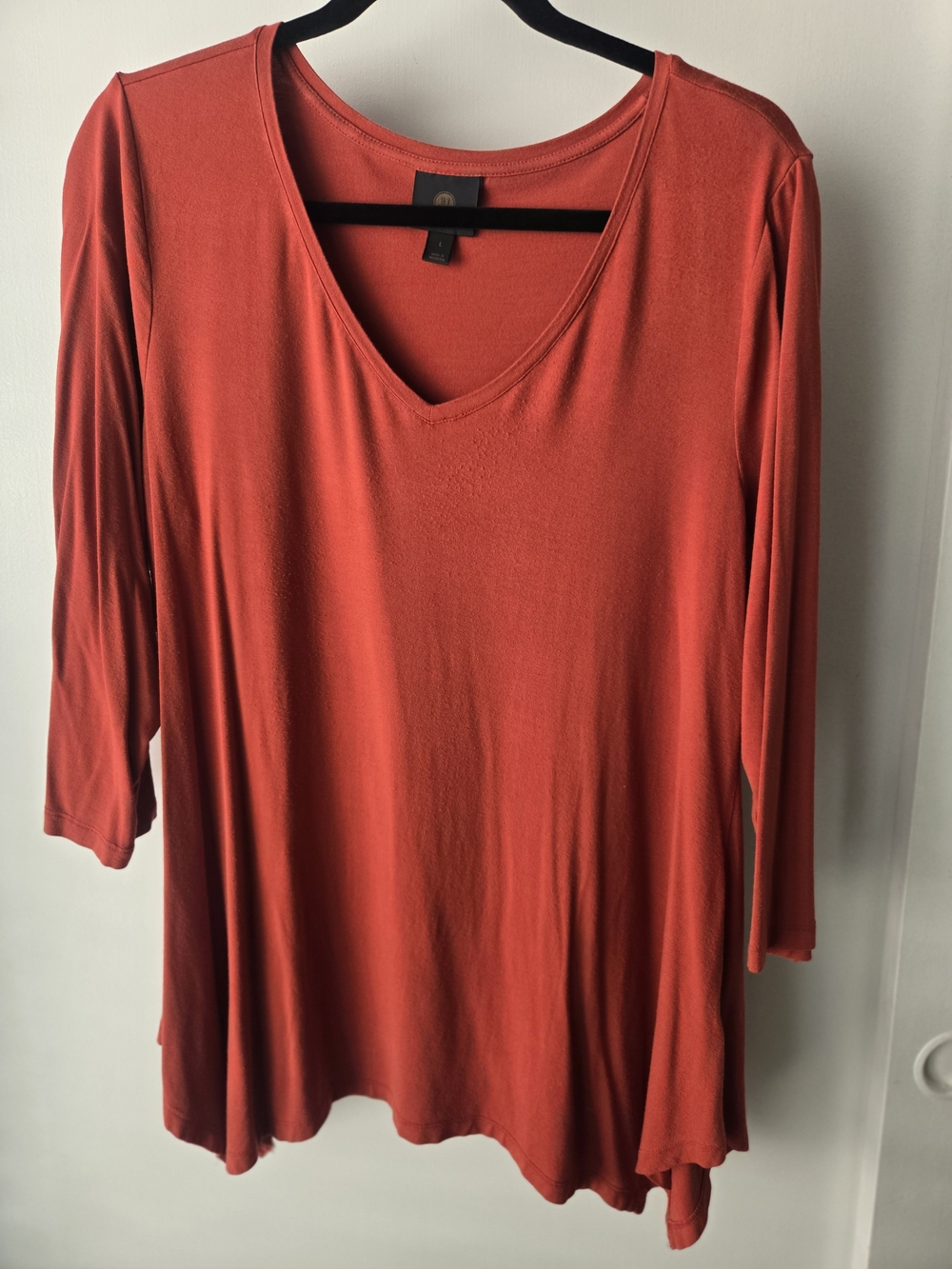 Rust V-Neck, 3/4 Sleeve Top In Size Large